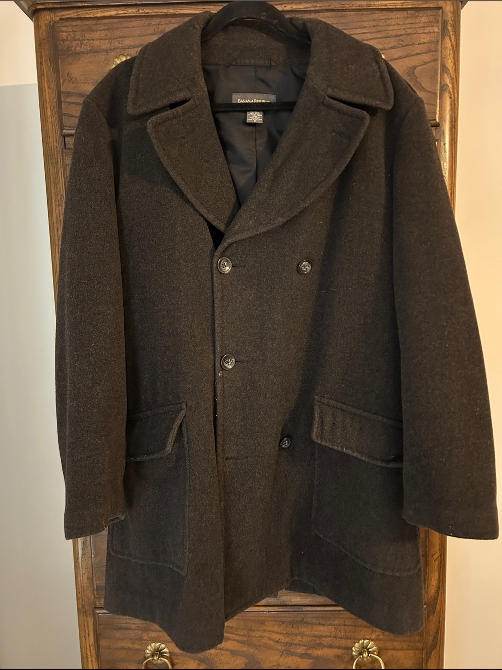 Banana Republic Men's Dark Charcoal Double-Breasted Pea Coat, Size M